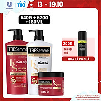 Combo Dầu Gội 640Gr, Dầu Xả 620Gr & Kem Ủ 180ml TRESemmé Keratin Smooth Vào Nếp Suôn Mượt