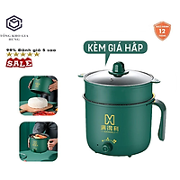 Nồi Lẩu Mini, Ca Nấu Mì Nấu Cơm Đa Năng Có Tay Cầm 1,8L - Nồi Lẩu Điện 2 Nấc Nhiệt Kèm Giá Hấp Siêu Hot (Xửng hấp= nhựa)