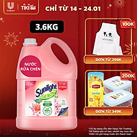 Chai Nước Rửa Chén 3.6kg Sunlight Mềm Dịu Không hại da tay Hương Bưởi & Hoa Anh Đào Thành phần làm sạch 100% từ gốc thực vật