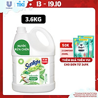 Chai Nước Rửa Chén 3.6kg Sunlight Thiên Nhiên An Toàn Chén Dĩa Muối khoáng & Lô Hội An Toàn Chén Dĩa Cho Cả Nhà, Kể Cả Chén Dĩa Trẻ Em