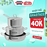 Bộ nồi chảo inox 3 món Easy Cook Sunhouse SHG993E - Dùng trên mọi loại bếp - Hàng chính hãng