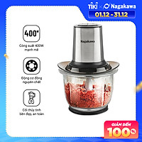 Máy xay thịt 2 lưỡi dao kép cối thủy tinh Nagakawa NAG0812 (400W - 1.5 Lít) - Hàng Chính Hãng