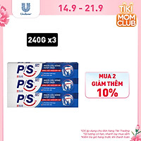 Combo 3 Kem Đánh Răng P/S Ngừa Sâu Răng Vượt Trội 240g lấp đầy các lỗ sâu li ti giúp răng chắc khỏe hơn 10X cho cả gia đình