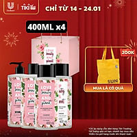 Bộ sản phẩm nuôi dưỡng tóc óng mượt và da khỏe sáng mịn Love Beauty and Planet với 100% tinh dầu hoa hồng Bulgaria 400ml + kèm quà tặng Túi tote vải canvas Jamlos