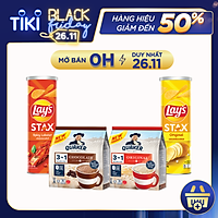 Combo Cho Cả Nhà: Thức Uống Yến Mạch Quaker 3in1 Vị Chocolate, Truyền Thống & Bánh Snack Khoai Tây Miếng Lay's Stax Thái Vị Tôm Hùm Nướng Ngũ Vị, Tự Nhiên Hộp 105g