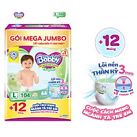 Tã quần Bobby Mega Jumbo L104 - Lõi nén thần kì 3mm - Siêu mỏng khô thoáng bất ngờ - Tặng thêm 12 miếng