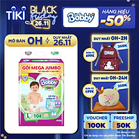 Tã quần Bobby Mega Jumbo L104 - Lõi nén thần kì 3mm - Siêu mỏng khô thoáng bất ngờ