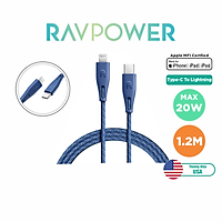 Dây Cáp Sạc Type C To Lightning 20W Cho iPhone, iPad Chuẩn MFI C94 Dài 1.2m RAVPower RP-CB1004 - Hàng Chính Hãng