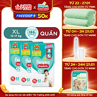 Combo 3 Tã/ Bỉm Quần PAMPERS Giữ Dáng Gói Đại Size M(60 miếng, 7-12kg)/ L(54 miếng, 9-14kg)/ XL (62 miếng, 12-17kg)/ XXL (44 miếng, 15-25kg), Chống Xệ