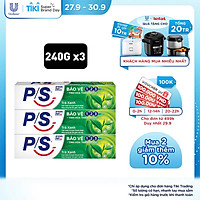 Combo 3 Kem Đánh Răng P/S Bảo Vệ 123 Trà Xanh 240g với tinh chất trà xanh thanh nhiệt giúp mang lại cảm giác mát dịu
