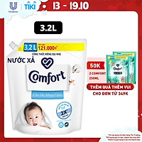Nước xả làm mềm vải 3.2L Comfort Chăm sóc dịu nhẹ Cho da nhạy cảm, phù hợp với em bé Công thức riêng dịu nhẹ sử dụng nguyên liệu chính từ 100% nguồn gốc thực vật để sản xuất hoạt chất làm mềm vải