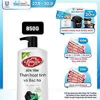 Sữa tắm detox Lifebuoy Than hoạt tính & Bạc hà 850g chiết xuất từ thiên nhiên ngừa mùi cơ thể và sạch sâu khỏi bụi mịn