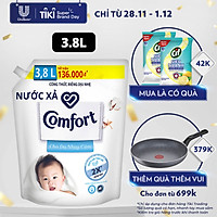 Nước xả làm mềm vải 3.8L Comfort Chăm sóc dịu nhẹ Cho da nhạy cảm, phù hợp với em bé Công thức riêng dịu nhẹ sử dụng nguyên liệu chính từ 100% nguồn gốc thực vật để sản xuất hoạt chất làm mềm vải