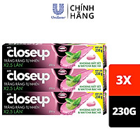 Combo 3 Kem đánh răng dạng Gel Closeup Trắng Răng Tự Nhiên Khoáng Đất Sét & Matcha Bạc Hà 230g cho răng trắng tự nhiên hơn 2.5 lần