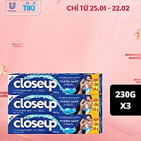 Combo 3 Kem đánh răng dạng gel giúp sạch khuẩn Closeup Thơm Mát Bất Tận Tinh Thể Băng Tuyết 230g cho hơi thở thơm mát dài lâu