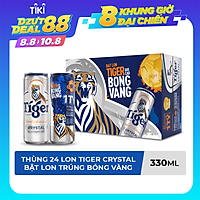 Thùng Bia Tiger Crystal 24 Lon Cao (330ml/Lon) (Bật lon Tiger giơ cao bóng vàng)