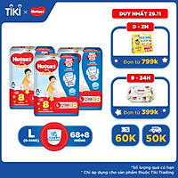 Combo 3 Gói Tã Quần Huggies Dry Gói Cực Đại L68 (68 Miếng) - Tặng 8 miếng