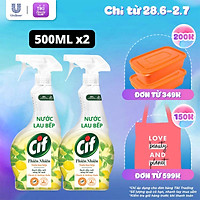 Combo Nước Xịt Vệ Sinh Cif Thiên Nhiên Lau Bếp Hương Chanh & Baking Soda Sạch Dầu Mỡ An Toàn 500ml x 2