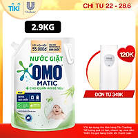 TúI Nước Giặt Omo Matic Cho Quần Áo Bé Yêu Chiết Xuất Tràm Trà Và Nha Đam Dịu Nhẹ, Sạch Khuẩn 2.9Kg