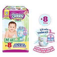 Tã quần Bobby mới M60 - Lõi nén thần kì 3mm - Siêu mỏng khô thoáng bất ngờ - Tặng thêm 8 miếng