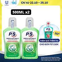 Bộ 2 Nước súc miệng P/S Fresh Naturals Trà xanh thơm mát 500ml giúp kháng khuẩn 99.9% không chứa cồn