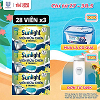 Combo 3 Hộp Viên Rửa Chén Bát Sunlight 5 in 1 Cho Máy Rửa Chén Bát (28V/Hộp)