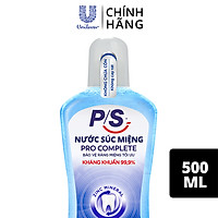 Nước súc miệng P/S Pro Complete Bảo vệ tối ưu 500ml giúp kháng khuẩn 99.9% không chứa cồn