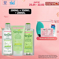 Combo Simple Tẩy trang Micellar 200ml + Sữa rửa mặt 150ml + Nước hoa hồng Toner 200ml cho da sạch khỏe đàn hồi [Chính hãng độc quyền]