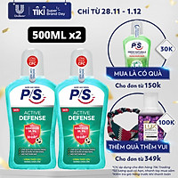 Bộ 2 Nước súc miệng P/S Active Defense Chuyên gia kháng khuẩn 500ml giúp kháng khuẩn 99.9% chỉ sau 30 giây