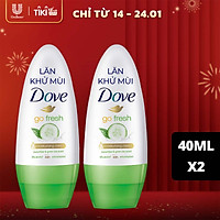 Combo 2 Lăn khử mùi Dove Go Fresh Hương dưa leo & trà xanh Dưỡng da Sáng mịn dành cho nữ, 40ml