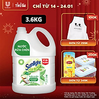 Chai Nước Rửa Chén 3.6kg Sunlight Thiên Nhiên An Toàn Chén Dĩa Muối khoáng & Lô Hội An Toàn Chén Dĩa Cho Cả Nhà, Kể Cả Chén Dĩa Trẻ Em