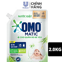 Nước giặt Túi 2kg OMO Matic Nước giặt OMO Matic cho quần áo bé yêu, với công thức chuyên dụng cho bé đến từ Anh Quốc, chiết xuất tràm trà và nha đam, túi 2kg Sạch khuẩn, dịu nhẹ cho quần áo bé yêu