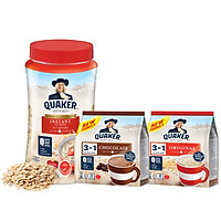 Combo Yến Mạch Thượng Hạng: Yến Mạch Ăn Liền Quaker Hũ 600g & Thức Uống Yến Mạch Quaker 3in1 Vị Chocolate, Truyền Thống