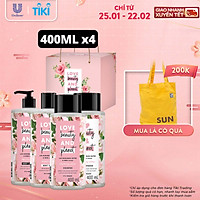 Bộ sản phẩm nuôi dưỡng tóc óng mượt và da khỏe sáng mịn Love Beauty and Planet với 100% tinh dầu hoa hồng Bulgaria 400ml + kèm quà tặng Túi tote vải canvas Jamlos