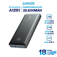 Pin Dự Phòng Anker PowerCore III Elite 25.600mAh Hỗ Trợ Sạc Nhanh Power Delivery PD 87W Tích Hợp USB Type-C In/Out (có hỗ trợ sạc macbook) - A1291 - Hàng chính hãng