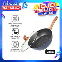 Chảo Sâu Lòng NAG2853 Đáy Từ 5 Lớp Chống Dính Vung Kính Siêu Bền Nagakawa (28cm) - Dùng Trên Mọi Loại Bếp - Hàng Chính Hãng