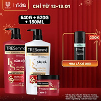Combo Gội 640g, Xả 620g & Ủ 180ml TRESEMME Keratin Smooth với Dầu Dưỡng tóc Argan & Keratin Combo Dầu gội xả và kem ủ giúp Vào Nếp Suôn Mượt 640g, 620g, 180ml