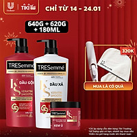 Combo Gội 640g, Xả 620g & Ủ 180ml TRESEMME Keratin Smooth với Dầu Dưỡng tóc Argan & Keratin Combo Dầu gội xả và kem ủ giúp Vào Nếp Suôn Mượt 640g, 620g, 180ml