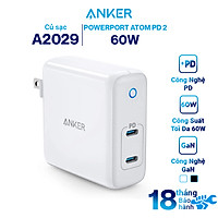 Adapter Sạc 2 Cổng USB Type-C 60W Anker PowerPort Atom PD 2 Tích Hợp Công Nghệ GaN - A2029 - Hàng Chính Hãng