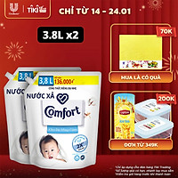 Combo 2 túi nước xả vải em bé Comfort cho da nhạy cảm với công thức riêng dịu nhẹ 100% nguồn gốc thực vật, Túi 3.8L