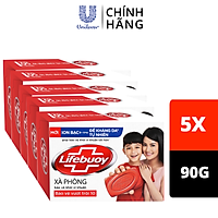 Combo Xà bông cục 90g x5 Lifebuoy Sạch khuẩn Sạch 99.9% vi khuẩn và bảo vệ khỏi vi khuẩn tốt hơn gấp 10 lần vượt trội tốt nhất Bảo vệ vượt trội 10 Công thức chứa ion Bạc+ cùng đề kháng da tự nhiên