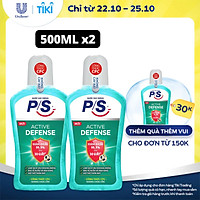 Bộ 2 Nước súc miệng P/S Active Defense Chuyên gia kháng khuẩn 500ml giúp kháng khuẩn 99.9% chỉ sau 30 giây