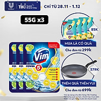 Combo Viên tẩy bồn cầu 55G x 3 VIM Power 5 hương Chanh Sạch Khuẩn Thơm Mát suốt 30 ngày