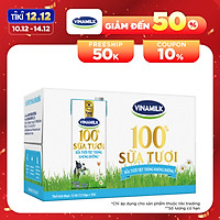 Thùng 12 Hộp Sữa Tươi Tiệt Trùng Vinamilk 100% Không Đường (1L)