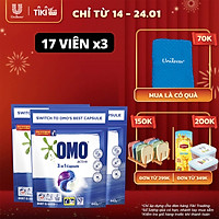 Combo 3 Túi 17 Viên giặt OMO Cho máy giặt cửa trước và cửa trên Bền Màu Công nghệ Anh Quốc