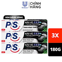 Combo 3 Kem đánh răng P/S Bảo vệ 123 Than Hoạt Tính 180g giúp làm trắng răng tự nhiên