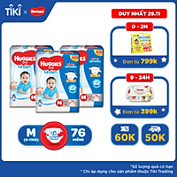 Combo 3 Gói Tã Dán Huggies Dry Gói Cực Đại M76 (76 Miếng) - Bao Bì Mới
