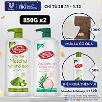 Combo 850g (chai) x2 Sữa tắm Lifebuoy Detox và Bảo vệ khỏi vi khuẩn : Matcha & Khổ qua, Dầu Tràm trà & Muối hồng