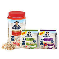 Combo Yến Mạch Thượng Hạng: Yến Mạch Ăn Liền Quaker Hũ 600g & Thức Uống Yến Mạch Quaker 3in1 Vị Berry, Matcha