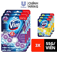 Combo Viên tẩy bồn cầu 55G x 3 VIM Power 5 hương Oải hương Sạch Khuẩn Thơm Mát suốt 30 ngày